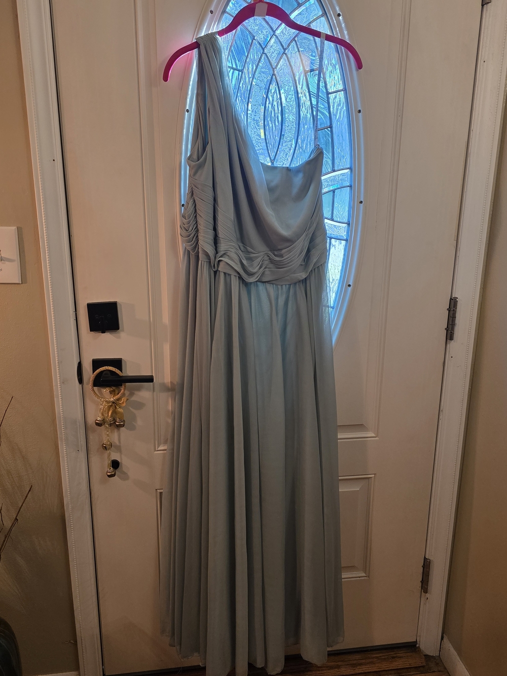 One-Shoulder Sage Green Formal Gown